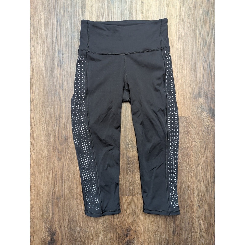 Lululemon Leggings 4 Black Colour Me Quick Crop Workout‎ Laser Cut Print W6AJMS